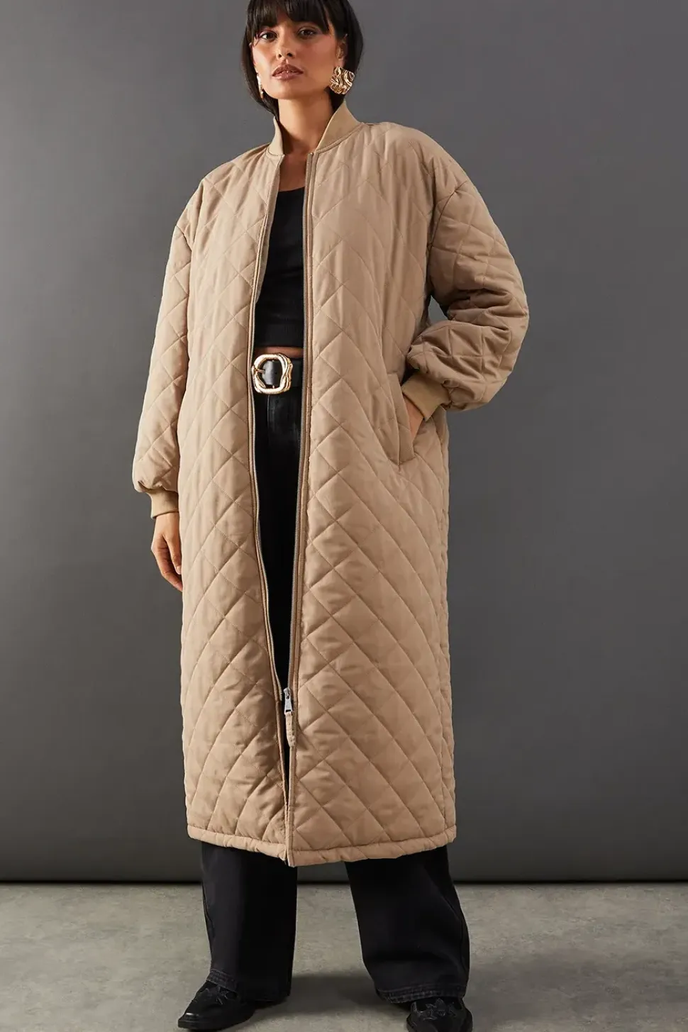 Diamond Quilted Padded Longline Coat