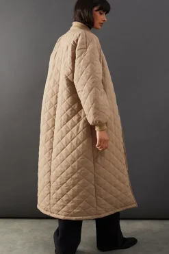 Diamond Quilted Padded Longline Coat