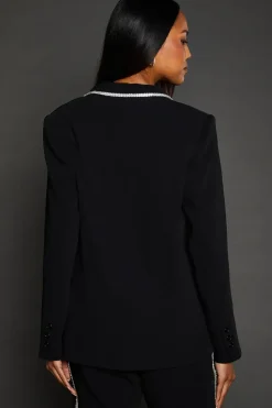 Diamond Trim Shawl Collar Blazer