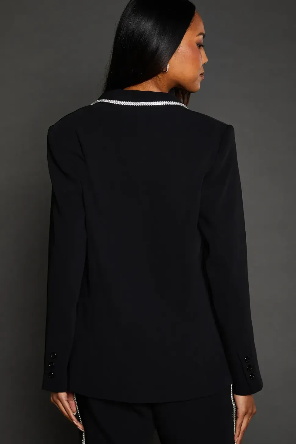 Diamond Trim Shawl Collar Blazer