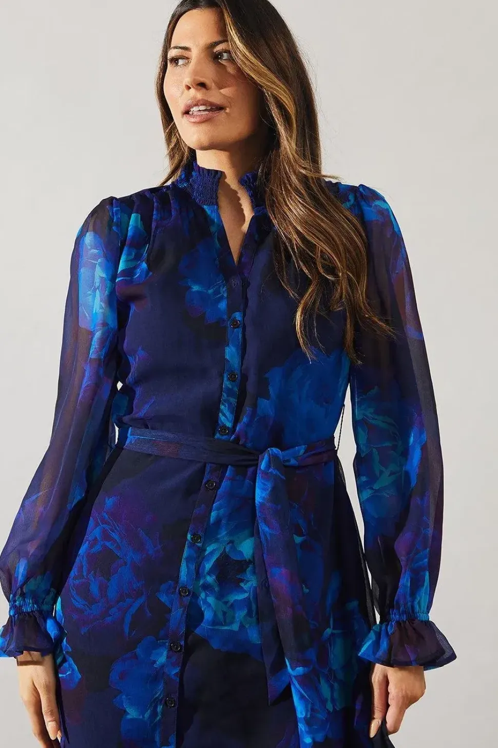 Digital Floral Print Hankey Hem Shirt Dress