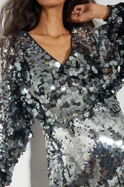Dina Dolman Sequin Mini Dress Silver