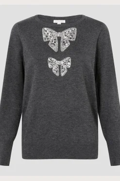 Di Sequin Bow Crew Neck Jumper Grey
