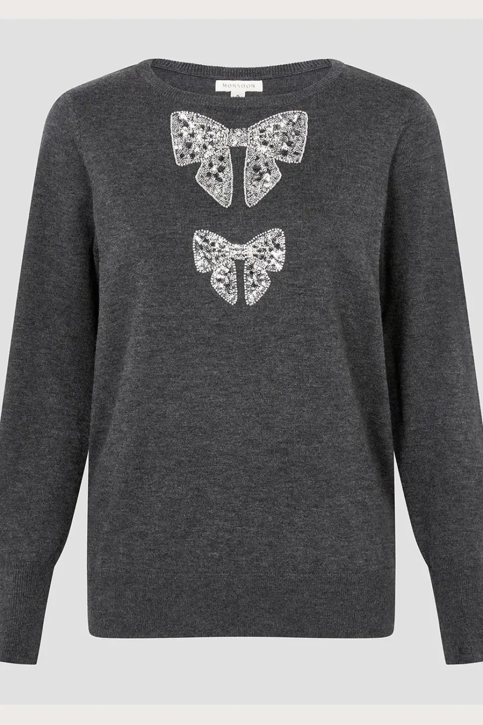 Di Sequin Bow Crew Neck Jumper Grey