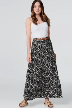 Ditsy Ankle Length Belted Skirt