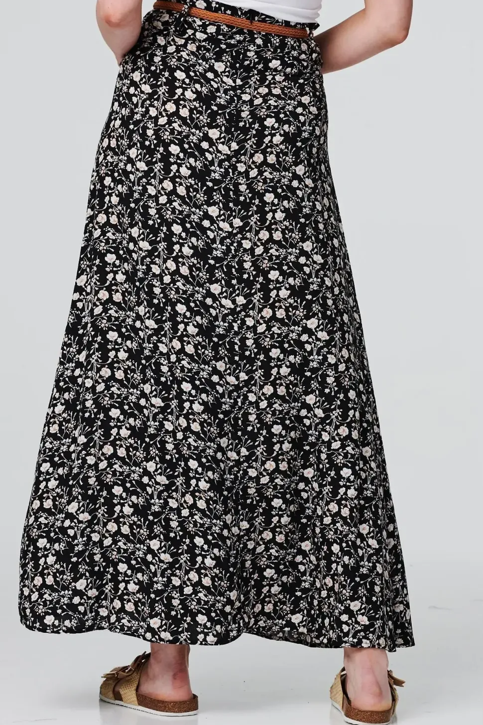 Ditsy Ankle Length Belted Skirt