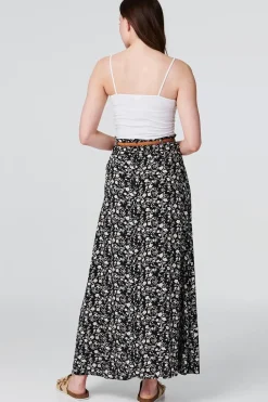 Ditsy Ankle Length Belted Skirt
