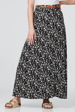Ditsy Ankle Length Belted Skirt