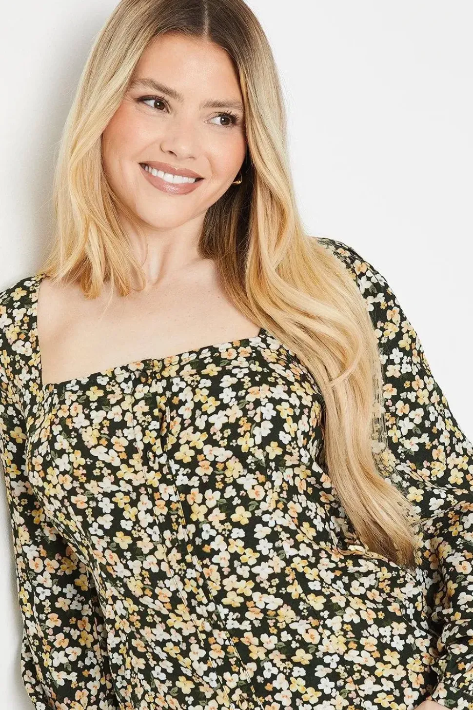 Ditsy Button Long Sleeve Blouse