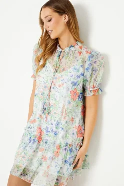 Ditsy Floral 3d Flower Puff Sleeve Mini Dress