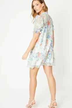 Ditsy Floral 3d Flower Puff Sleeve Mini Dress