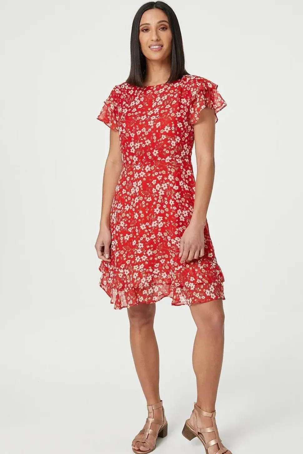 Ditsy Floral Frilled Sleeve Dress