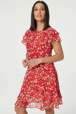 Ditsy Floral Frilled Sleeve Dress