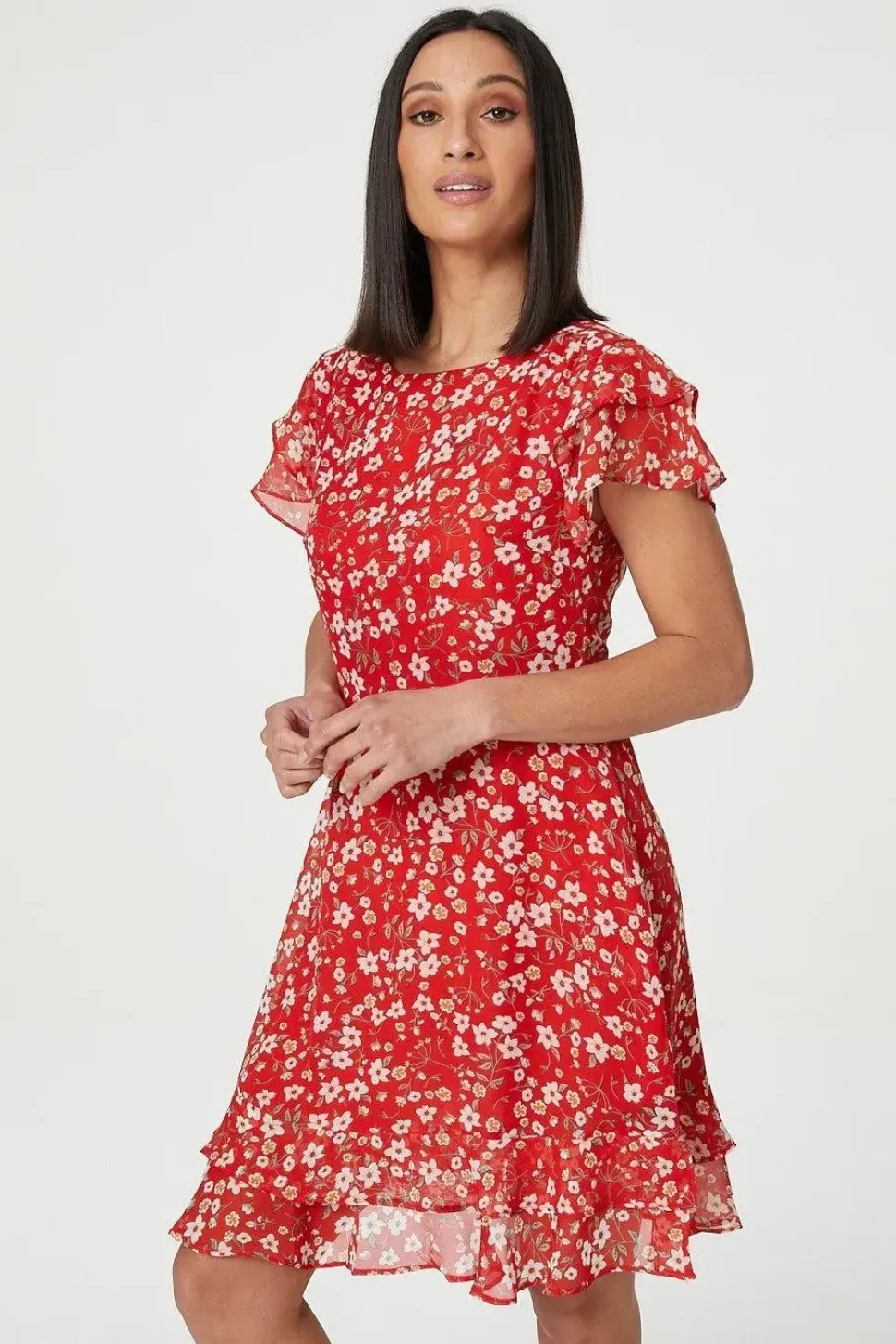 Ditsy Floral Frilled Sleeve Dress