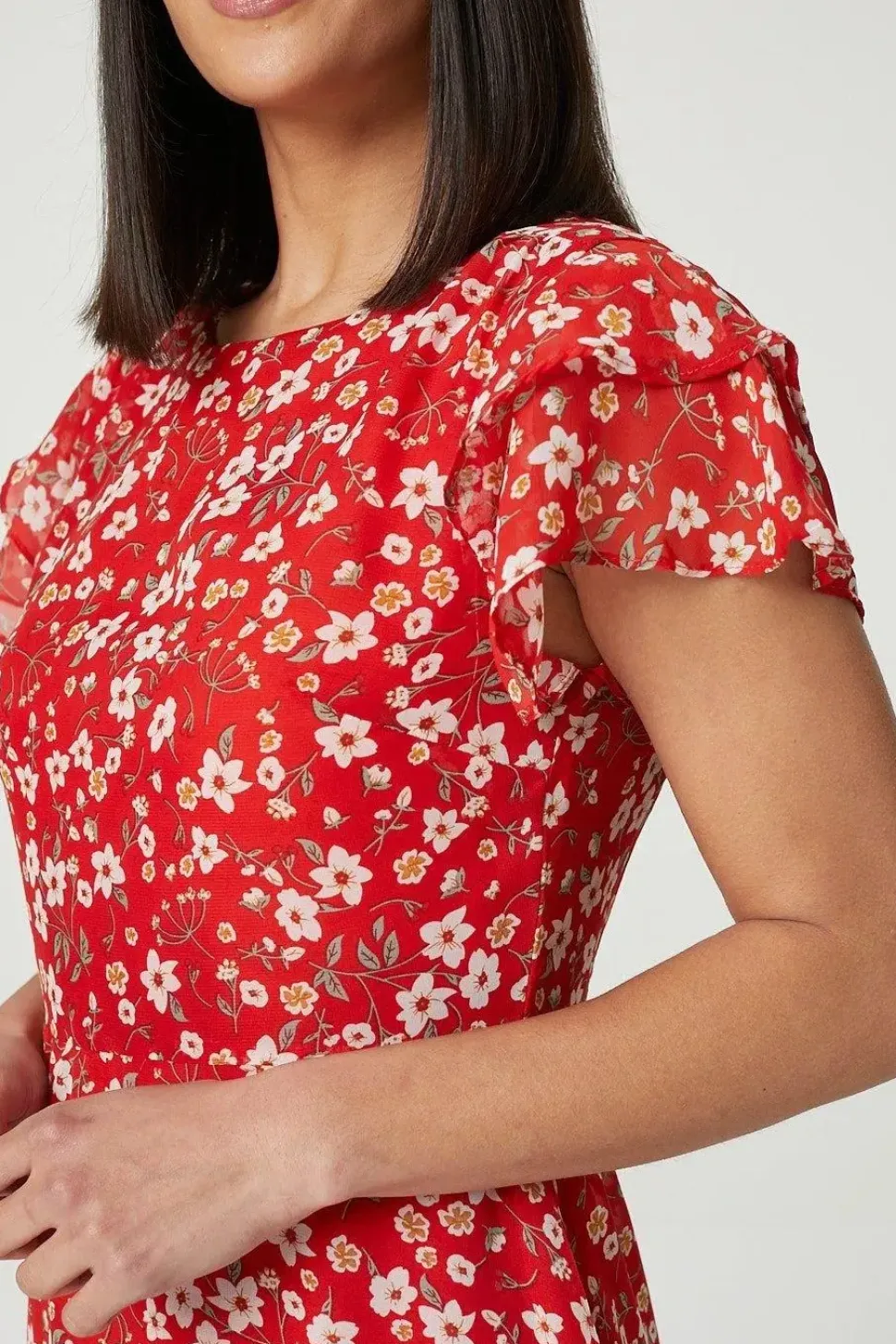 Ditsy Floral Frilled Sleeve Dress