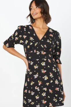 Ditsy Floral Lace Trim Mini Dress