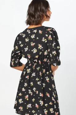 Ditsy Floral Lace Trim Mini Dress