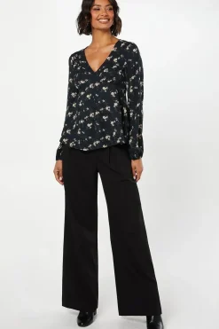 Ditsy Floral Long Sleeve Button Front Tea Blouse