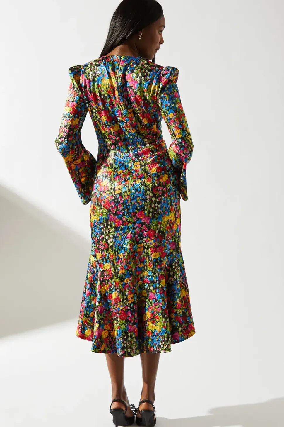 Ditsy Floral Printed Jacquard Knot Front Dress