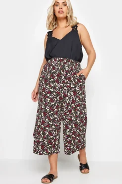 Ditsy Floral Print Wide Leg Cropped Trousers