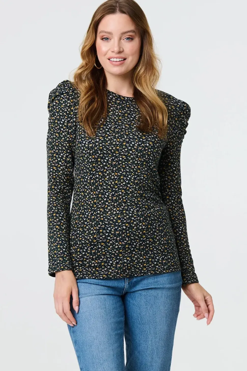 Ditsy Floral Ruffled Long Sleeve Top