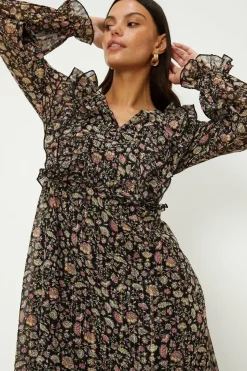 Ditsy Floral Ruffle Tiered Hem Midi Dress