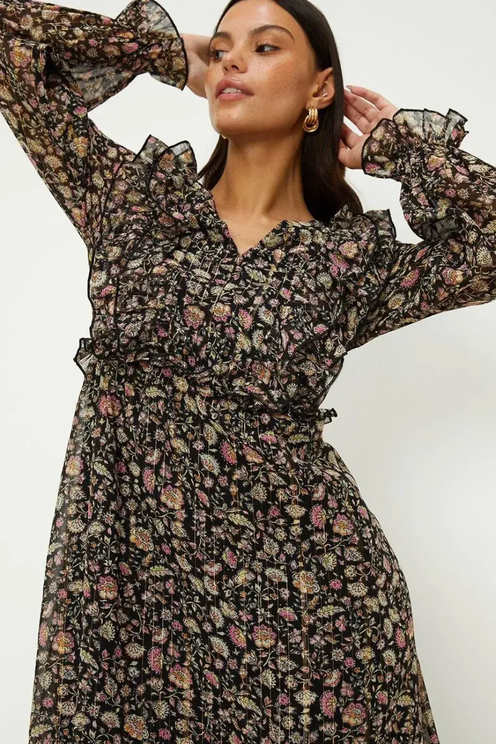 Ditsy Floral Ruffle Tiered Hem Midi Dress