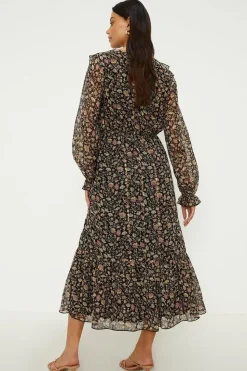 Ditsy Floral Ruffle Tiered Hem Midi Dress