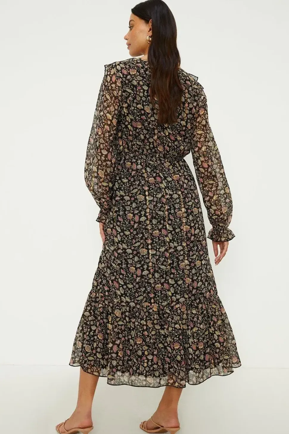 Ditsy Floral Ruffle Tiered Hem Midi Dress