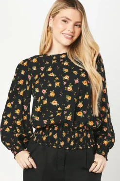 Ditsy Floral Shirred Hem Blouse