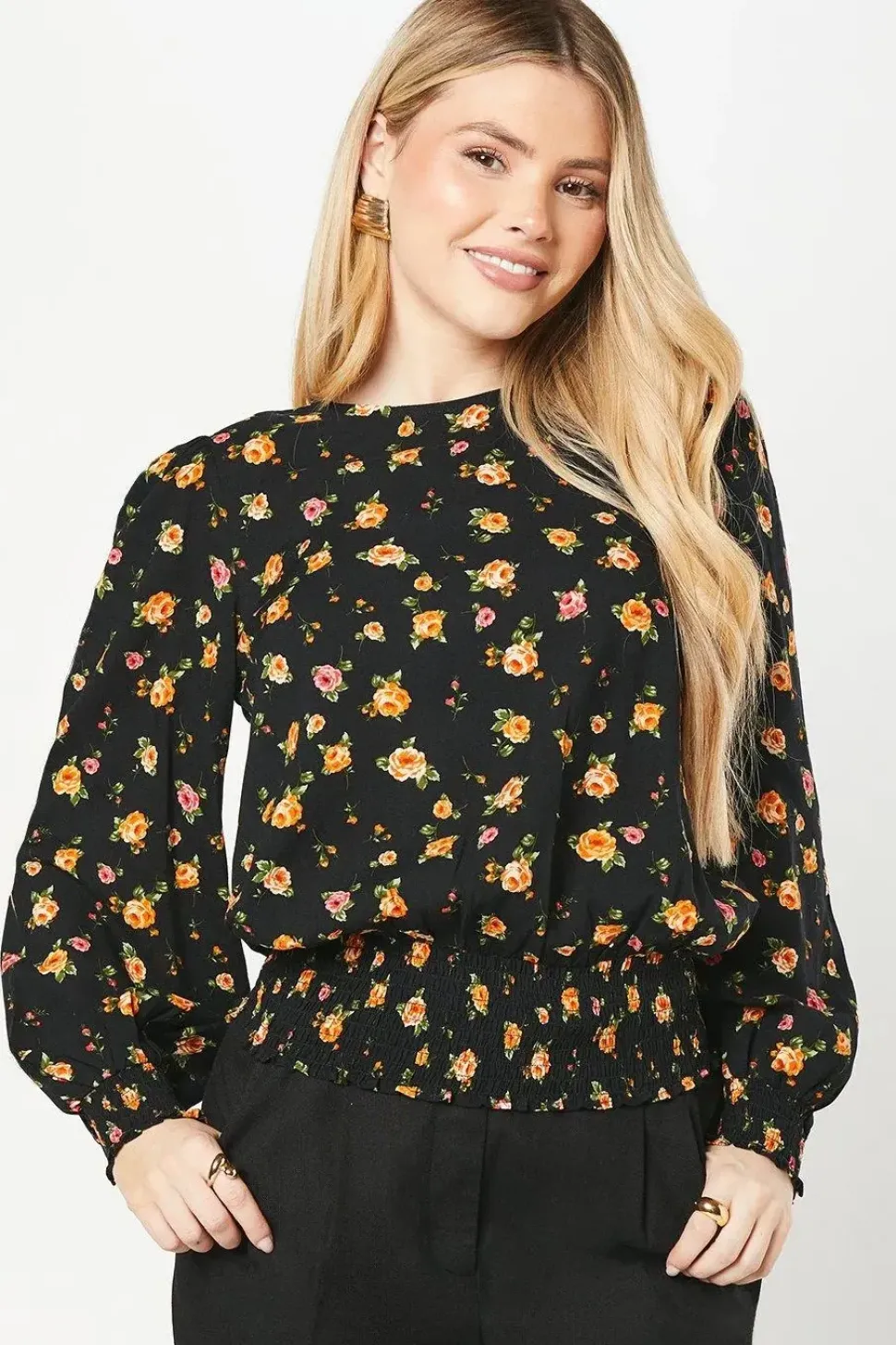 Ditsy Floral Shirred Hem Blouse