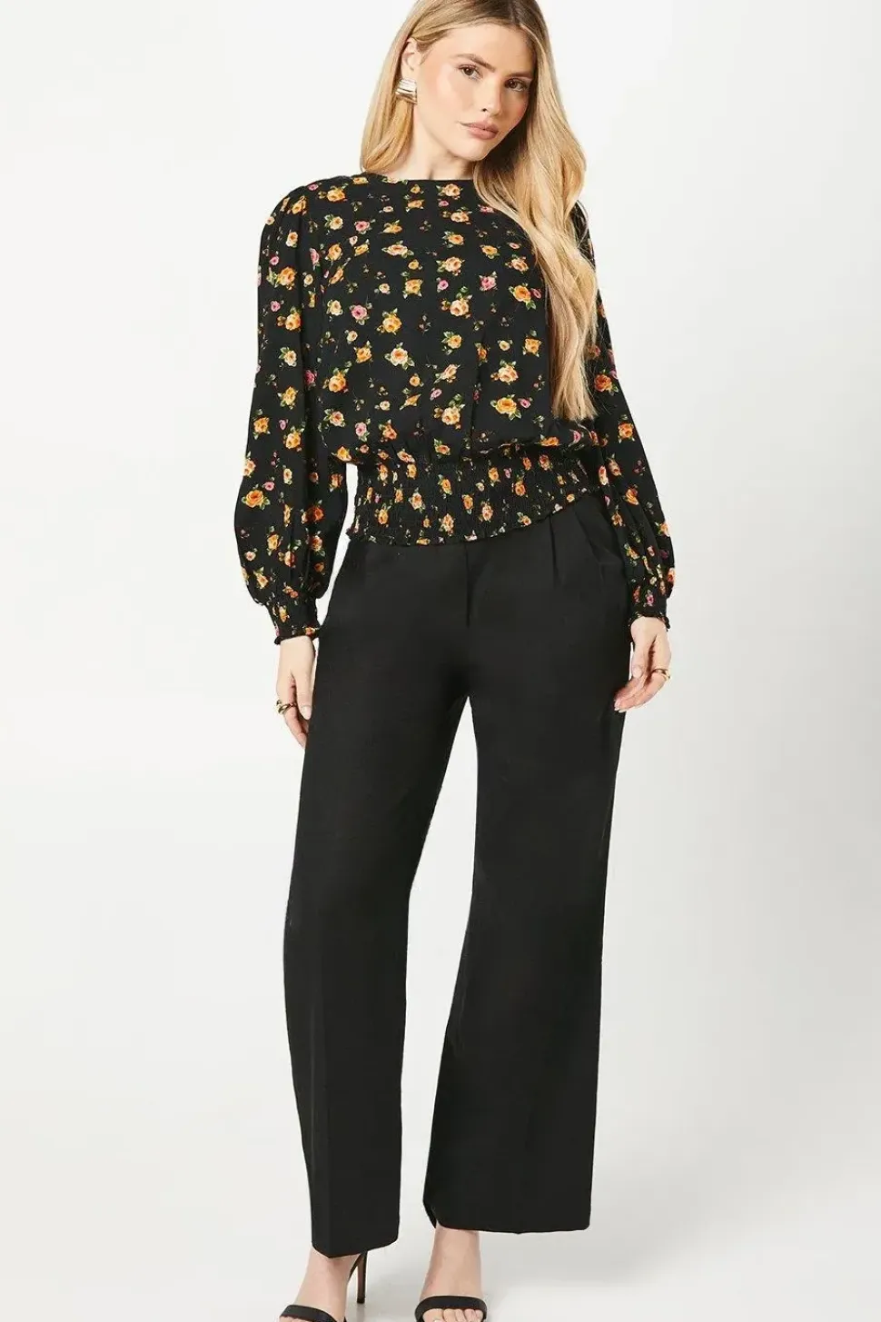 Ditsy Floral Shirred Hem Blouse