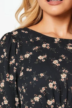 Ditsy Floral Shirred Waist Long Sleeve Midi Dress