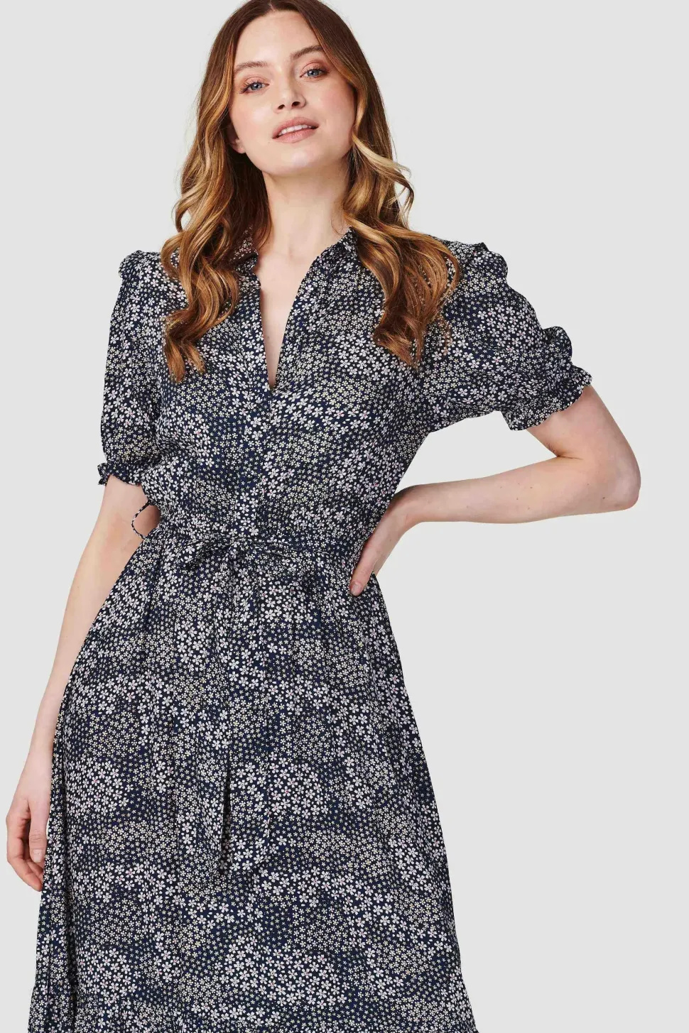 Ditsy Floral Short Sleeve Shirt Dress