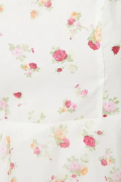 Ditsy Floral Tie Shoulder Organza Tiered Midi Dress