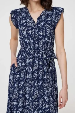 Ditsy Floral Tie-Waist Knee Length Dress