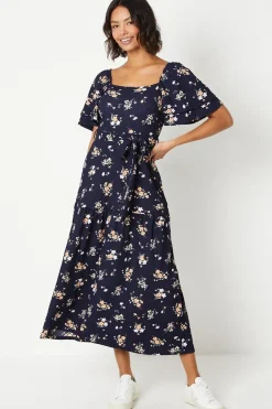 Ditsy Flutter Sleeve Midi Dress