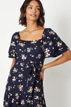 Ditsy Flutter Sleeve Midi Dress