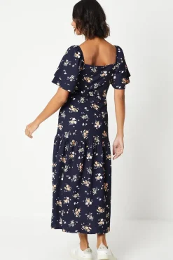 Ditsy Flutter Sleeve Midi Dress