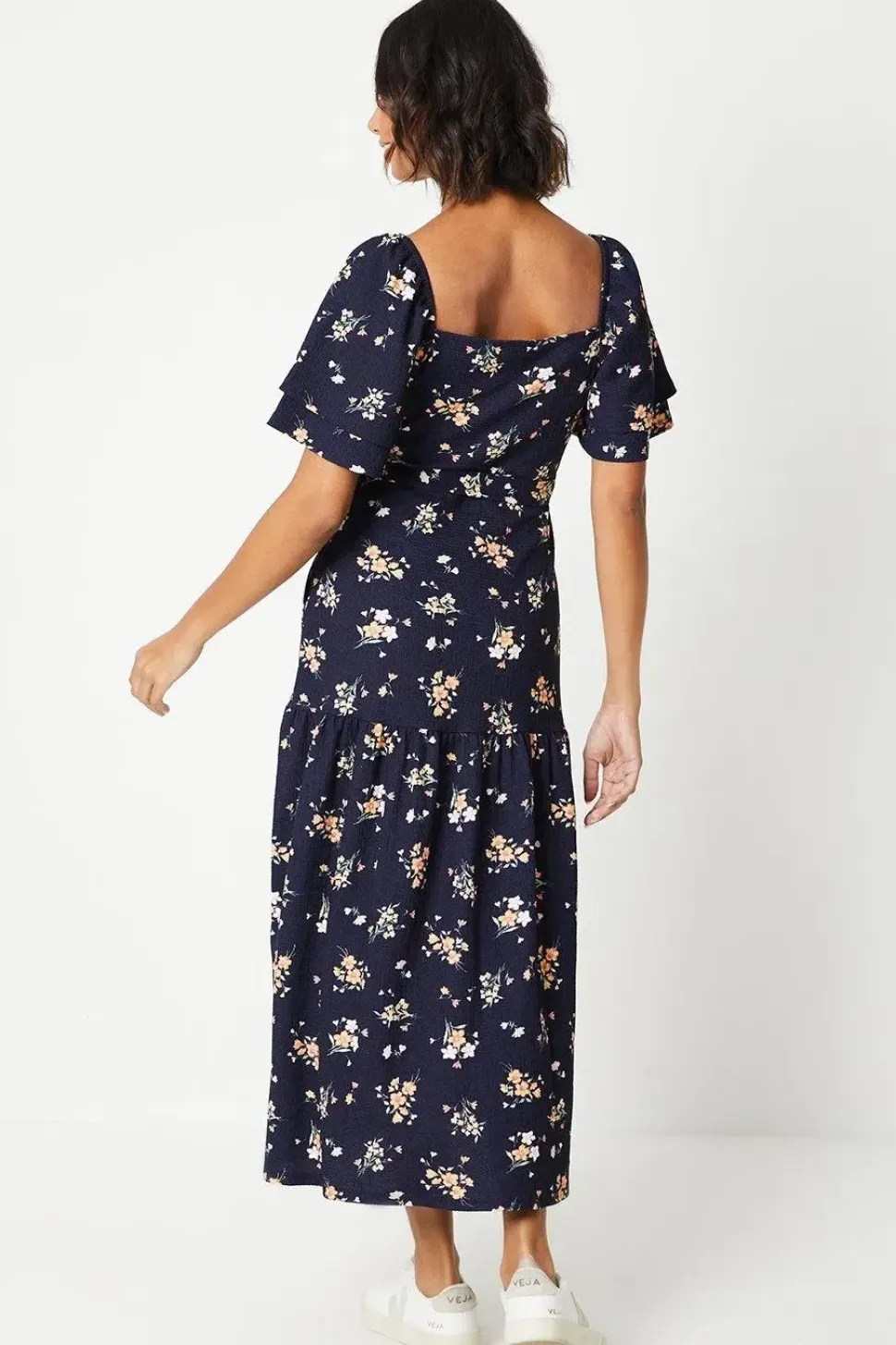 Ditsy Flutter Sleeve Midi Dress