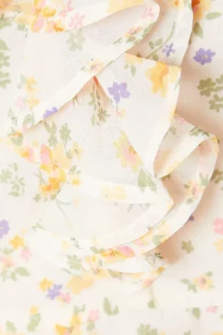 Ditsy Frill Neck Puff Sleeve Peplum Blouse