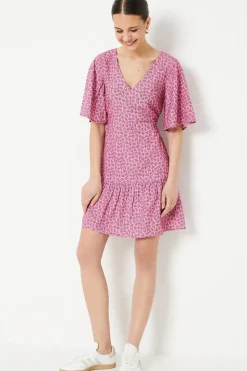 Ditsy Frill Sleeve Tiered Mini Dress