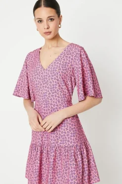 Ditsy Frill Sleeve Tiered Mini Dress