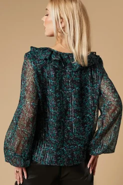 Ditsy Metallic Chiffon Ruffle Blouse