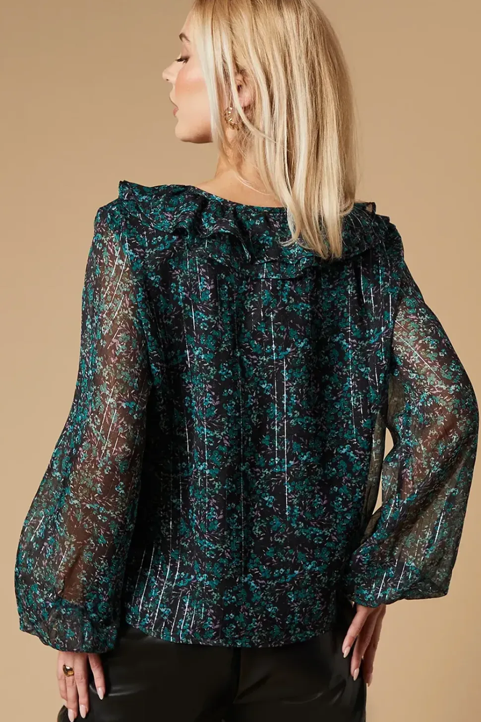 Ditsy Metallic Chiffon Ruffle Blouse