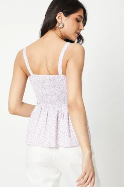 Ditsy Pintuck Shirred Back Strappy Top
