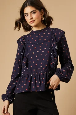 Ditsy Printed Ruffle Lace Trim Top