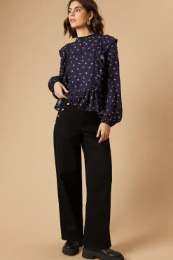 Ditsy Printed Ruffle Lace Trim Top