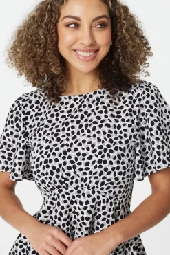 Ditsy Print Short Sleeve Peplum Top