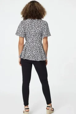 Ditsy Print Short Sleeve Peplum Top
